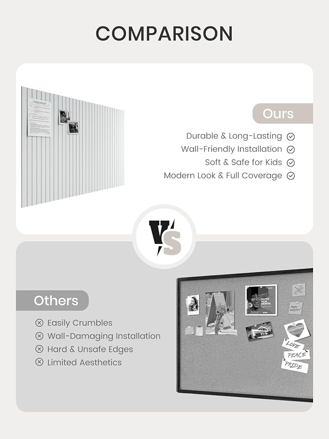 Bumusty 48"x 36" Large Felt Bulletin Board Tiles, Cold White | 12-Pack Cork Board Alternative, Wall Decor, 30 Pushpins, 60 Adhesive Tabs, Vision Board, Office, Classroom, Home, Dorm - Image 8