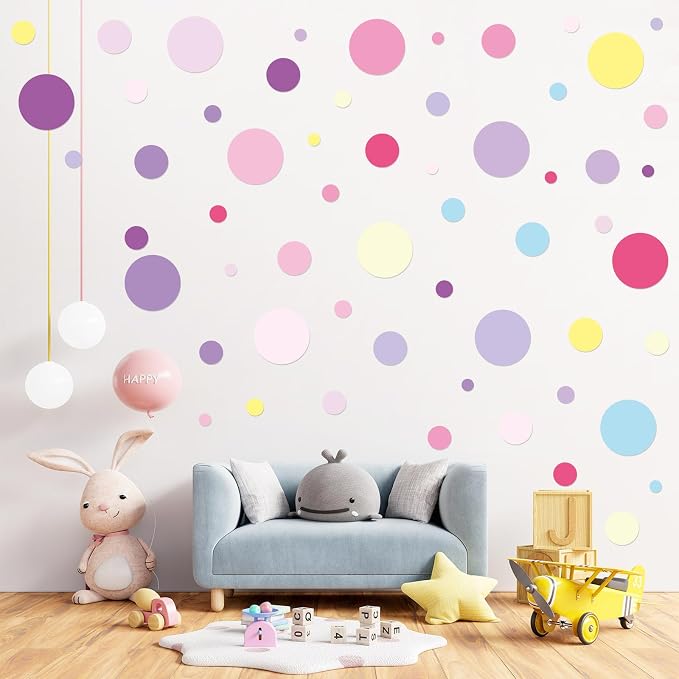 Zonon 264 Pcs Polka Dot Wall Decals for Kids, Circle Peel and Stick | Removable Vinyl Stickers for Nursery Bedroom Playroom Classroom, Colorful Dots Easy Apply Reposition, Pink Purple Design - Image 7
