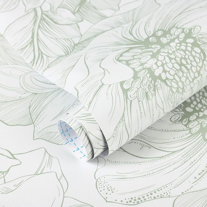 Ismoon Large Floral Peel and Stick Wallpaper Boho White and Green Contact Paper 17.3inx16.3ft Modern Wall Paper Removable Self Adhesive Vinyl Wallpaper for Bedroom Cabinet Bathroom Mural Wall Decor - Image 8