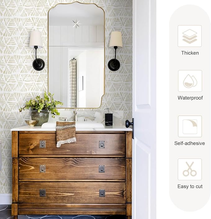 Heroad Boho Peel and Stick Wallpaper Beige Contact Paper 17.3''x196'' Geometric Wall Paper Modern Removable Self Adhesive Wallpaper for Bathroom Bedroom Kitchen Cabinet Waterproof Decor Vinyl Roll - Image 9