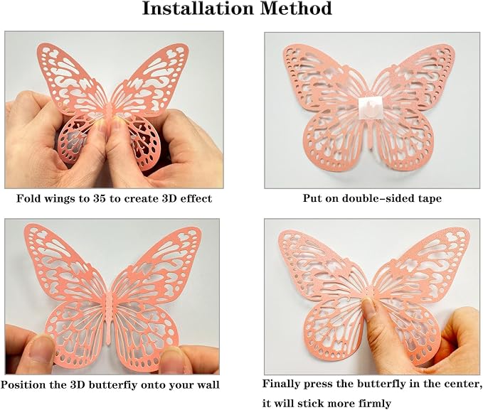 Meikeer 3D Butterfly Wall Decor 48 Pcs - 4 Styles & 3 Sizes, Removable Wall Stickers for Birthday, Party, Wedding Decorations & Interior Decor (Pink) - Image 6