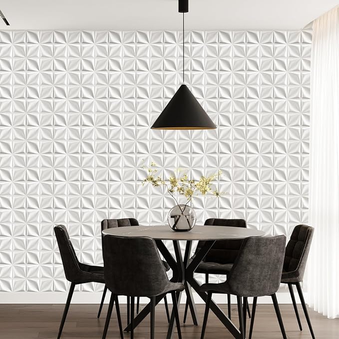 Heikki 30 Pack 3D Wall Panel for Interior Wall Décor, PVC Flower Textured Wall Panels for Living Room Bedroom Hotel Office, 11.8"x11.8", Double-Sided Tape (White-SYH) - Image 7