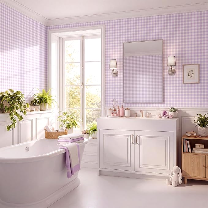 Drydiet Purple Gingham Wallpaper Peel and Stick Contact Paper 15.8 X118.1 | Gingham Wallpaper, Self Adhesive Removable, Plaid Wall Sticker Paper for Home Locker Dorm Classroom Bedroom Living Room Decor - Image 6