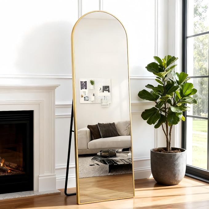 Dewfig 50"x 16" Full Length Door Mirror with Stand, Full Body Mirror, Gold - Image 9