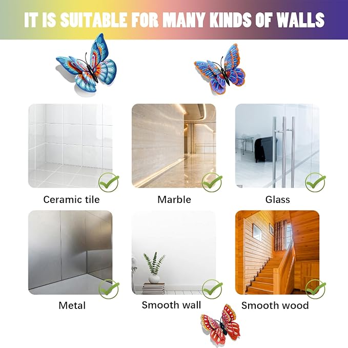 SAOROPEB 3D Butterfly Wall Decor, 24 Pcs Landscape Butterfly Decorations | Double Layer for Party Decorations Locker Decor Refrigerator Decal, Reusable - Image 8