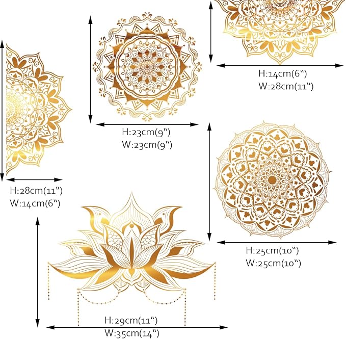 Runtoo Mandala Wall Stickers Boho Large Gold Lotus Floral Wall Decal Peel and Stick Bedroom Living Room Yoga Headboard Decor - Image 5