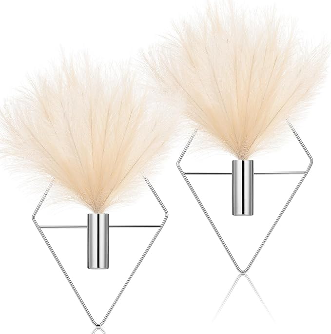 Canlierr 2 Pcs Hanging Planters Wall Decor for Indoor, Metal Vase | Artificial Plants Included Pampas Grass, Geometric Boho Wall Art, Bathroom Bedroom Living Room Decor, Metal Holders - Image 9