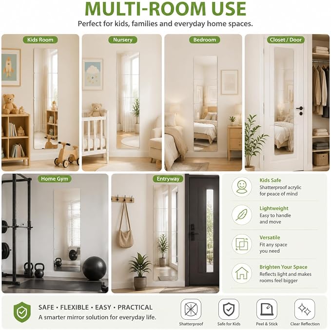 Shatterproof Acrylic Mirror Tiles, Kids Safe Wall Mirror, 4 Pack - Image 7