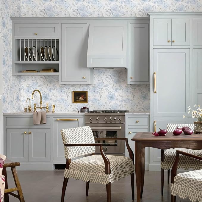 Ismoon Blue Floral Peel Stick Wallpaper Boho Watercolor Stick on Wall Paper | 17.3x393in Light Blue Contact Paper Removable Self Adhesive Vinyl Wallpaper for Bedroom Accent Wall Cabinet Decor - Image 9