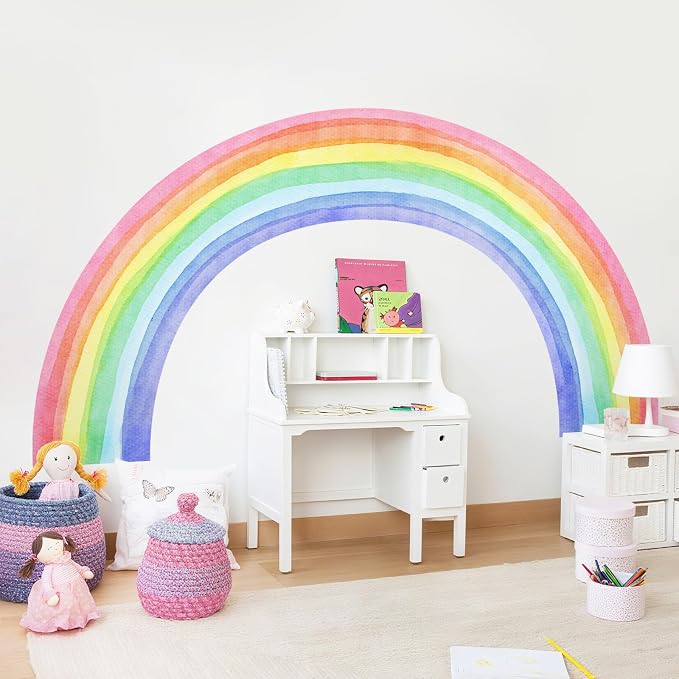 83"x43" Large Rainbow Wall Stickers, Mural Watercolor Half Rainbow Wall Decals Peel and Stick Vinyl Wall Art Decor for Girls Bedroom Kids Nursery Living Room Playroom Toddler - Image 8