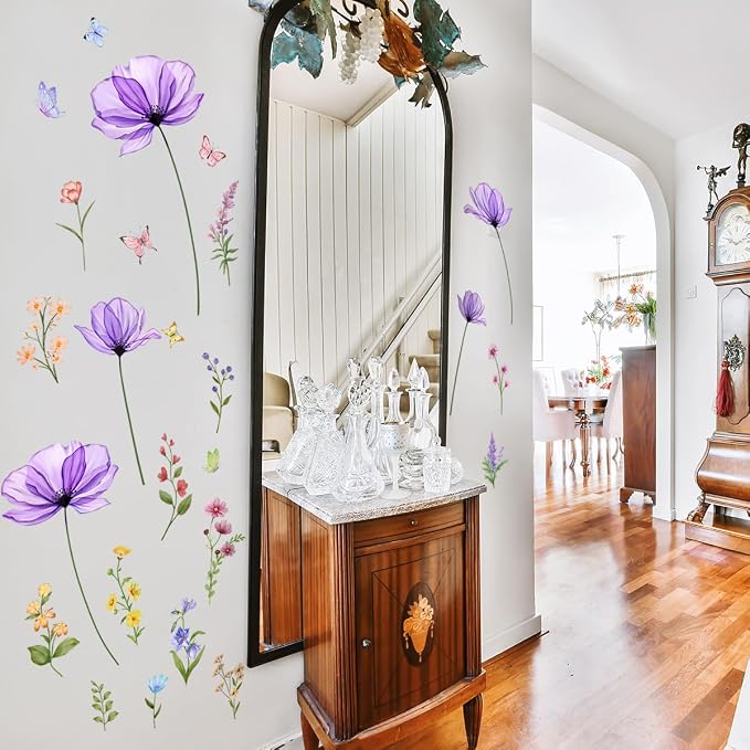 Purple Flower Wall Decals, Removable Wall Stickers & Murals for Living Room- 51.18inches x27.55inches - Image 5