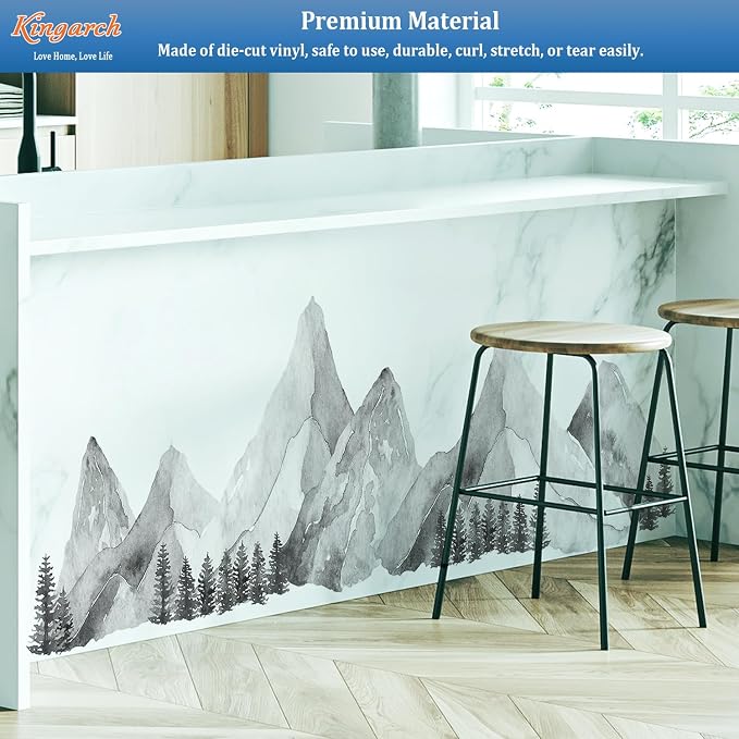 Large Mountain Wall Decals, Gray Pine Tree Peel and Stick Vinyl Wall Stickers & Murals, Removable Home Room Wall Decor for Bedroom Living Room Bedroom Classroom Office Nursery - Image 8
