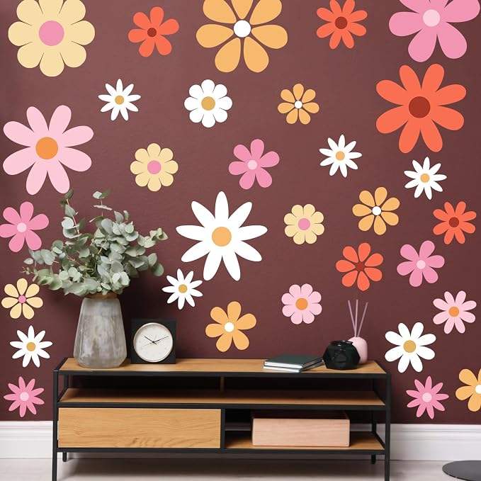 TaoBary 12 Sheet Big Daisy Wall Sticker Decal Flower Wall Decal Removable | Large Flower Wall Sticker, Floral Decal, Daisy Bedroom Room Decor, Pink Orange White Peel and Stick, Nursery Home Wall Decor - Image 7