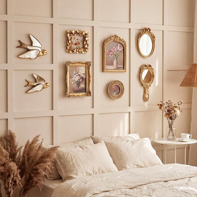 Novabright 8 Pcs Vintage Gold Picture Frame Wall Mirror Decor Set for Gallery, Small Antique Gold Mirror Luxury Ornate Pohot Frames for Wall Table Display(Farmhouse) - Image 6