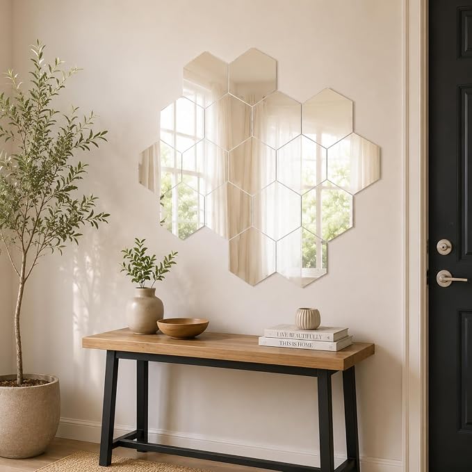 Abyssaly 4 Pack Acrylic Mirror Tiles, 3D Hexagon Peel and Stick Mirrors - Image 9
