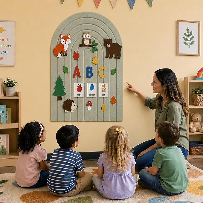 Large Arched Felt Bulletin Board, Sized 36" x 24" for Office & Wall Decor – 6 Customizable Adhesive Tiles with Pins are Perfect to Display Your Photos (Sage Green-A) - Image 9