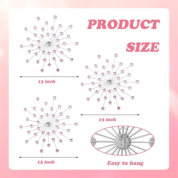 ZEXUIRU 3 Set Silver Starburst Wall Art for Home Decor Metal Bling Crystal Rhinestones Sunburst Wall Decor Sparkling Rhinestone Art Accent Silver - 13in - Image 7