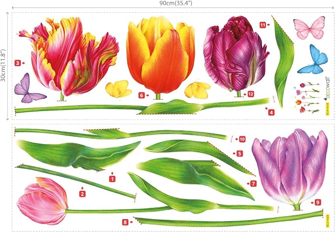 DECOWALL SG2-2116 5 Large Tulip Wall Decals Colorful Flower Butterfly Stickers for Bedroom Living Room Nursery Bathroom Home Decor Art Decoration DIY - Image 6
