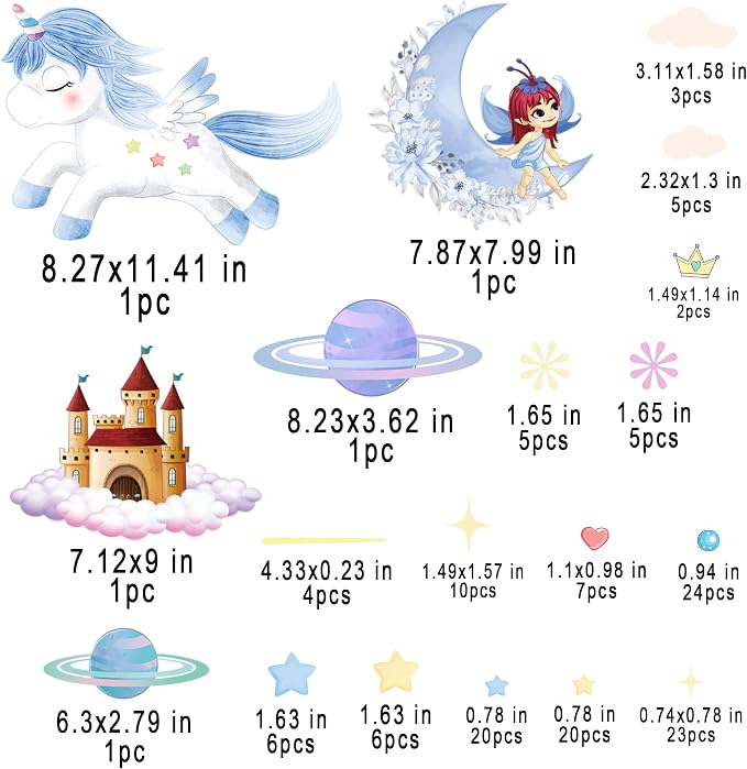 Glow in The Dark Fairy Unicorn Wall Decal Sticker, Girl Bedroom Star Rainbow Castle Princess Wallpaper Decoration, Glowing Moon Ceiling Decor - Image 6