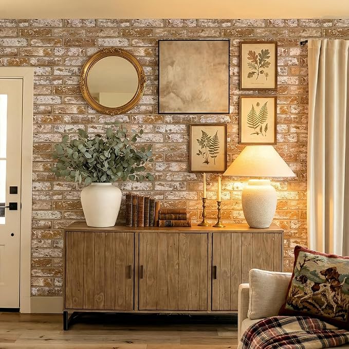 Commomy Faux Brick 3D Wall Panels - Not Real Brick 12 pcs of 22.8" x 11.8" | 22.8" x 11.8" Peel and Stick Tile Whitewash Brick Textured for Kitchen,Bedroom,Living Room(Covers 22.48 sq.ft) - Image 9