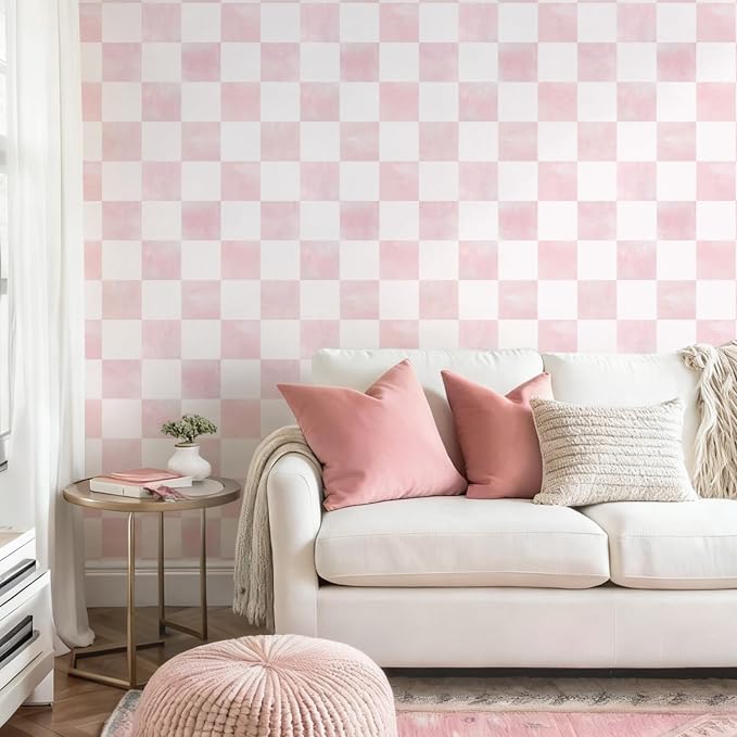 Ismoon Modern Peel and Stick Wallpaper Pink Mosaic Checkered Contact Paper Removale Self-Adhesive Stick on Wallpaper for Bedroom Bathroom Shlef Cabinet Décor 17.3in x 49.21ft - Image 7
