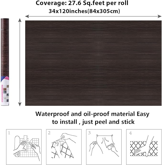Arthome 33" x120" Peel and Stick Wood Contact Paper Self-Adhesive Brown Walnut Wallpaper,Decorative Vinyl Film for Countertop,Cabinets,Shelf,Drawer Liner,Easy to Clean Removable Wall Covering - Image 7