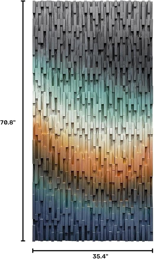LIUZEYUE Large-Scale Wood Wall Art Featuring Architectural Wood Strips | abstract wall art; cool gray and amber, organic wood grain; executive suite feature-wall statement; 35.4 x 70.9 in - Image 10