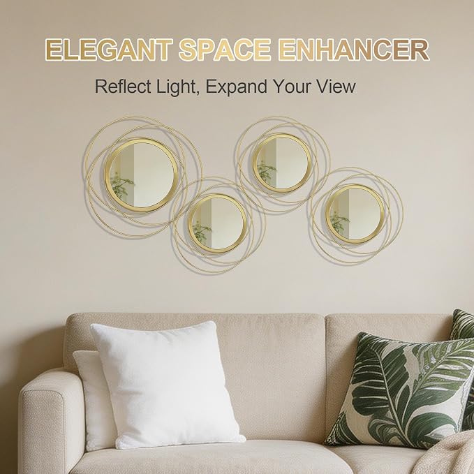 4 Piece Gold Round Wall Mirror Set Modern Metal Circles for Home Decor - Image 7