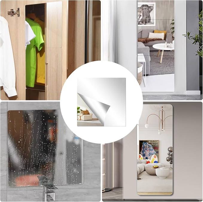 6 Pcs 8x8 Inch Self Adhesive Acrylic Mirror Tile Frameless Flexible - Image 7