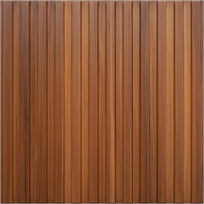 STICKGOO Slat 3D Wall Panel for Interior Wall Decor PVC Fluted Textured Panel 12-Tile 19.7 x 19.7in - Walnut - Image 9