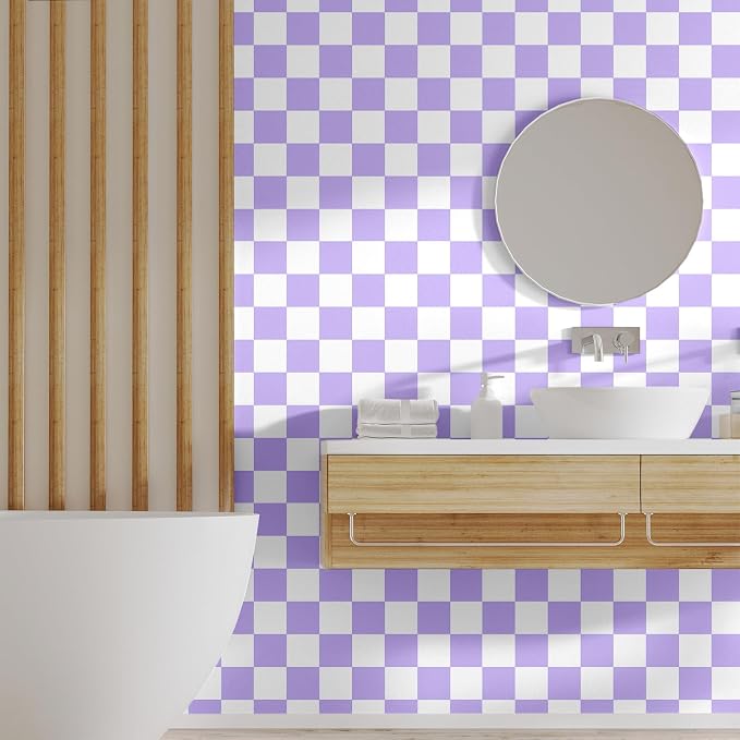 Drydiet Purple Checkered Peel and Stick Wallpaper 15.75'' X 197" | Plaid Funky Checkered Contact Paper, Waterproof Contact Wallpaper, Vintage Gingham Decor for Room Bathroom Cabinet, Trendy - Image 7