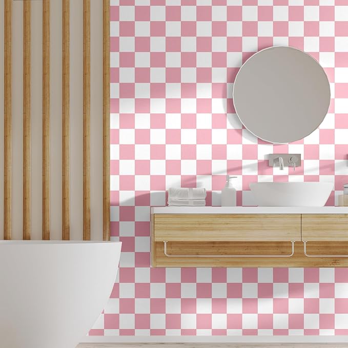 Drydiet Light Pink Checkered Peel and Stick Wallpaper 15.75'' x 118" | Plaid Funky Checkered Contact Paper, Waterproof Contact Wallpaper, Vintage Gingham Decor for Room Bathroom Cabinet, Trendy - Image 7