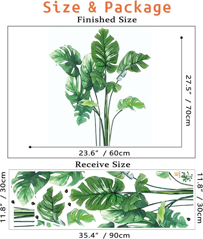 Leaf Wall Decals Monstera Tropical Plants Wall Stickers for Living Room, Palm Wall Posters Natural Green Plants Art Murals Vinyl Wallpaper for Bedroom Nursery Office - Image 7