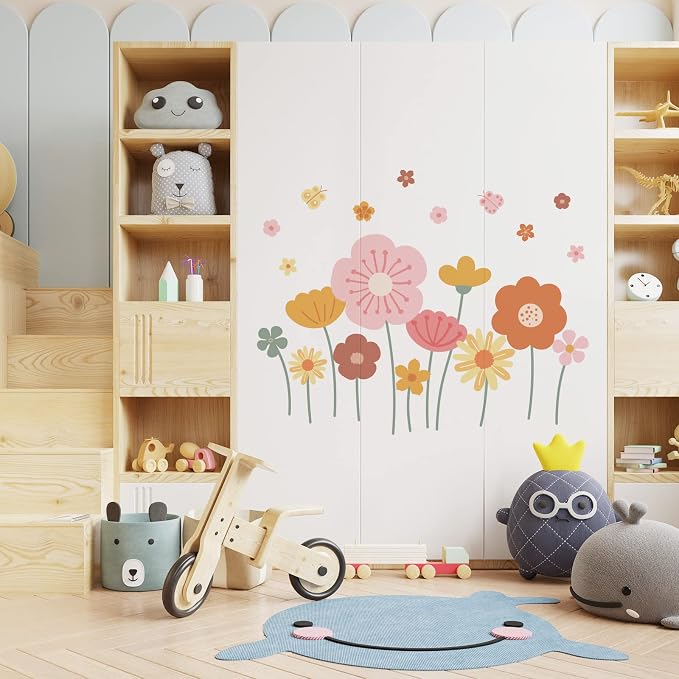 Zonon 6 Pcs Flower Wall Decals Peel and Stick Sticker, Cute | Vinyl Removable Wall Stickers & Murals, Cute Wildflower Decor for Bedroom, Cartoon Flower Wall Decals, Living Room, Nursery - Image 6