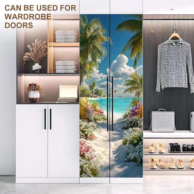 Tropical Beach Door Mural, Palm Tree Ocean Door Cover | Waterproof PVC, 30.3" W x 78.7" L; tropical beach scene for bedroom, entryway, office or closet doors. - Image 8