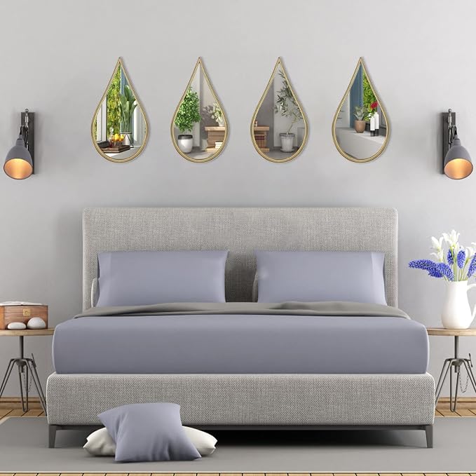 BAODANFU Decorative Mirrors Wall Mounted Mirror Teardrop Shape Metal Frame for Bedroom Living Dining Room Entryway Bathroom Vanity (Rusty Vintage Gold, 4-Pack) - Image 9