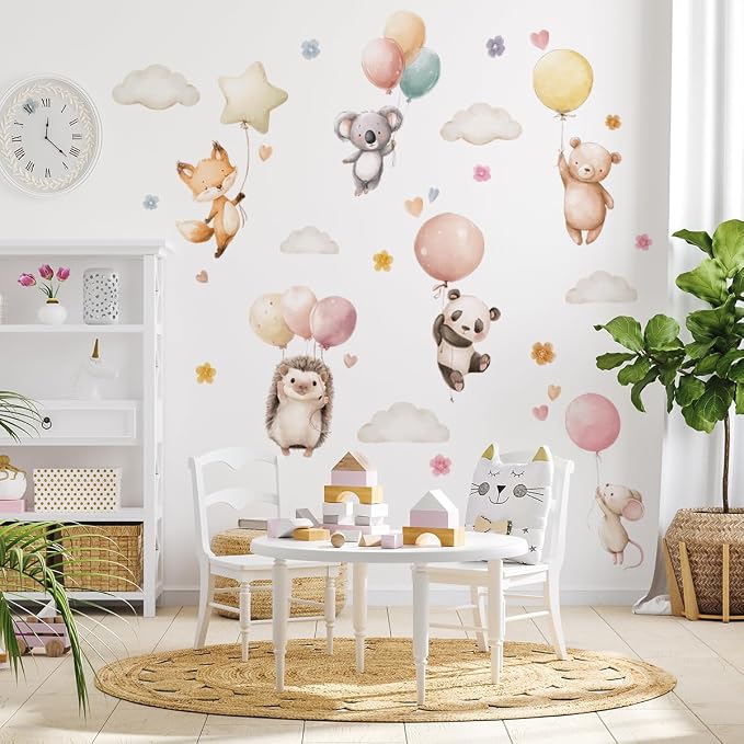 Watercolor Jungle Animal Wall Decal, Removable Nursery Woodland Animals,Cloud,Stars,Balloon Wall Stickers for Kids Boys and Girls Room, Bedroom & Toddler Room Decor (Balloon Animal Decals 85) - Image 8