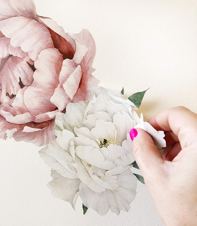 Peony Watercolor Wall Decals (Vintage Pink Watercolor) - Botanical Decor Sticker Flowers - Floral Bedroom Decals for Girls Room - Soft Flower Peonies Wall Decor Bedroom with Test Sample - Image 8