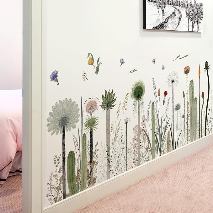 2 Pack Floral Baseboard Wall Stickers - Removable Peel & Stick Decals (3 Styles: Reeds, Flowers, Dandelions) - DIY Home Decor for Kids Girls Walls, Nursery, Classroom Wall Corner (Dandelions) - Image 7