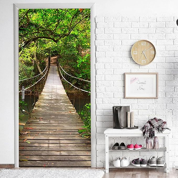 Door Stickers Peel and Stick Murals - Wall Covers Decorative Decal Forest | 30.3"W x 78.7"H, 3D Forest Bridge Wallpaper,Waterproof Removable Opaque Vinyl Self Adhesive Fake Door Decor for Home Office - Image 7