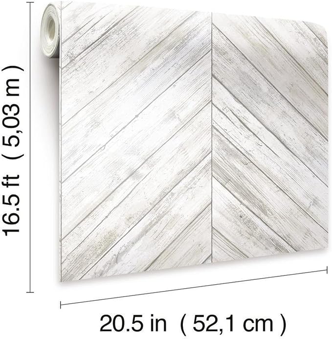 RoomMates White Herringbone Wood Boards Peel and Stick Wallpaper, 20.5 in x 16.5 ft, Vinyl, White/Tan, Removable, No Sticky Residue, For Renters and Homeowners - Image 8