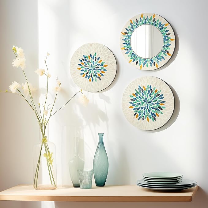 Jewel-Tone Mother of Pearl Mirror Wall Decor for Living Room,Colored - Image 9