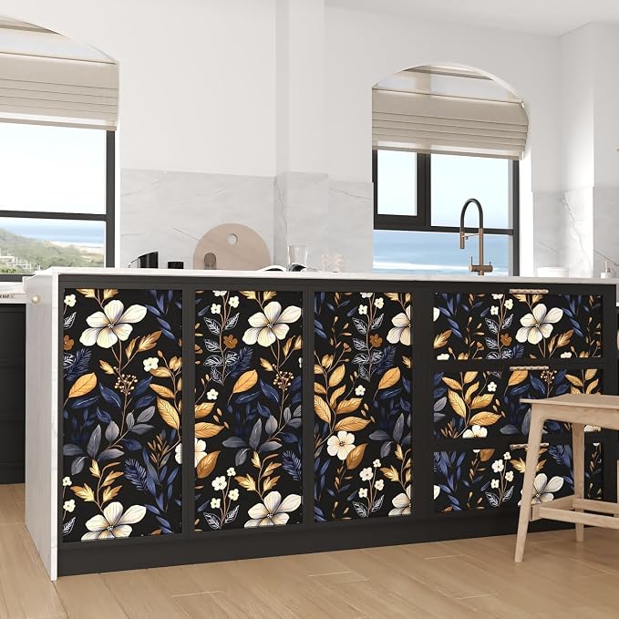 Laatse Vintage Dark Blue Gold Floral Peel and Stick Wallpaper 17.5"x197" | Self Adhesive/Removable/Waterproof/Thick Vinyl Contact Paper for Bathroom Bedroom Shelf Cabinet Drawer,Prepasted,Easy Peel - Image 8