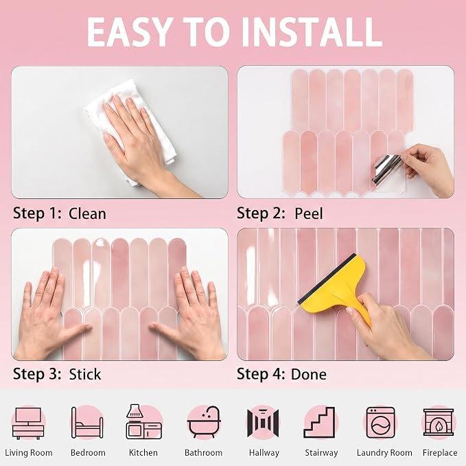Arttown Peel and Stick 3D Wall Backsplash, 10-Sheet, 12" × 12" Coral Pink | Subway Tile Self Adhesive Thicker Design Wall Tiles Panel Wallpaper for Rental Housing Kitchen Bathroom Balcony - Image 7