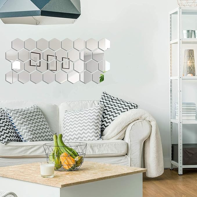 Shappy 24 Pcs Hexagon Mirror Wall Sticker Removable Acrylic Mirror Setting Wall Sticker Back to School Decal Honey Comb Decal for Living Room Bedroom Home Decor - Image 6