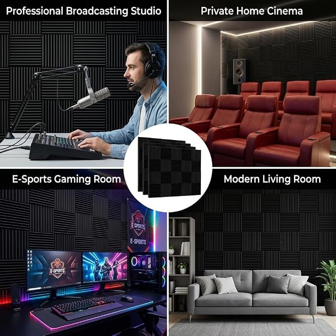 96 Pack Allxinlog Absorb the Echo Acoustic Foam Panel Wedge Studio Soundproofing Wall Tiles 12" X 12" X 1" (Accompanied By Double-Sided Adhesive Tape)(48RED+48BLACK) - Image 9