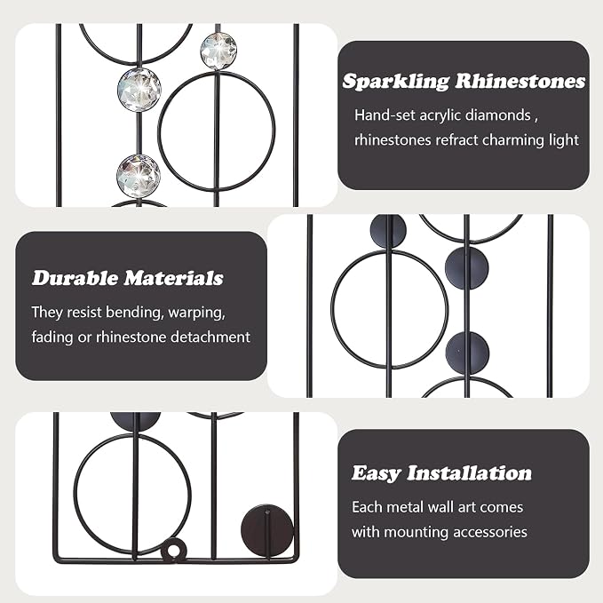 ZEXUIRU 2 Pcs Abstract Metal Art for Wall Decor Living Room Bedroom Bathroom Office Metal Bling Modern Geometric Hanging Vertical Small Iron Sculpture Plaque Pack -Black 15.7in - Image 7