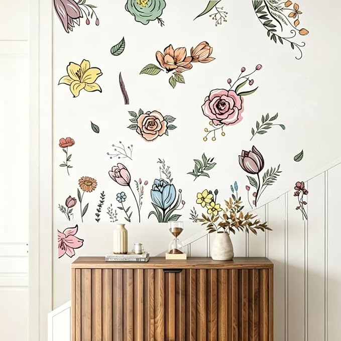 Large Boho Floral Wall Decals Watercolor Flower Wall Stickers for Bedroom Living Room, Removable Peel and Stick Wall Art for Girls Bedroom Living Room Nursery Dorm Room - Image 7