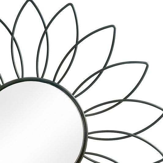 3 Pack Metal Mirrors for Wall Sunburst Wall Mirrors Home Décor Decorative Hanging Wall Art for Living Room Bedroom Entryway (Black2, Flowers) - Image 2