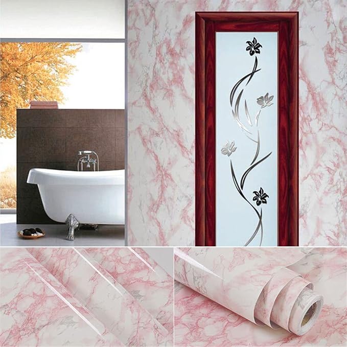 Marble Contact Paper Pink Peel and Stick Wallpaper for Kitchen Countertop | 15.7" x 118" Stick Paper Self-Adhesive Vinyl Watertight Great As Cabinets Drawer Shelf Wall Crafts Wall Paper Decorations - Image 7